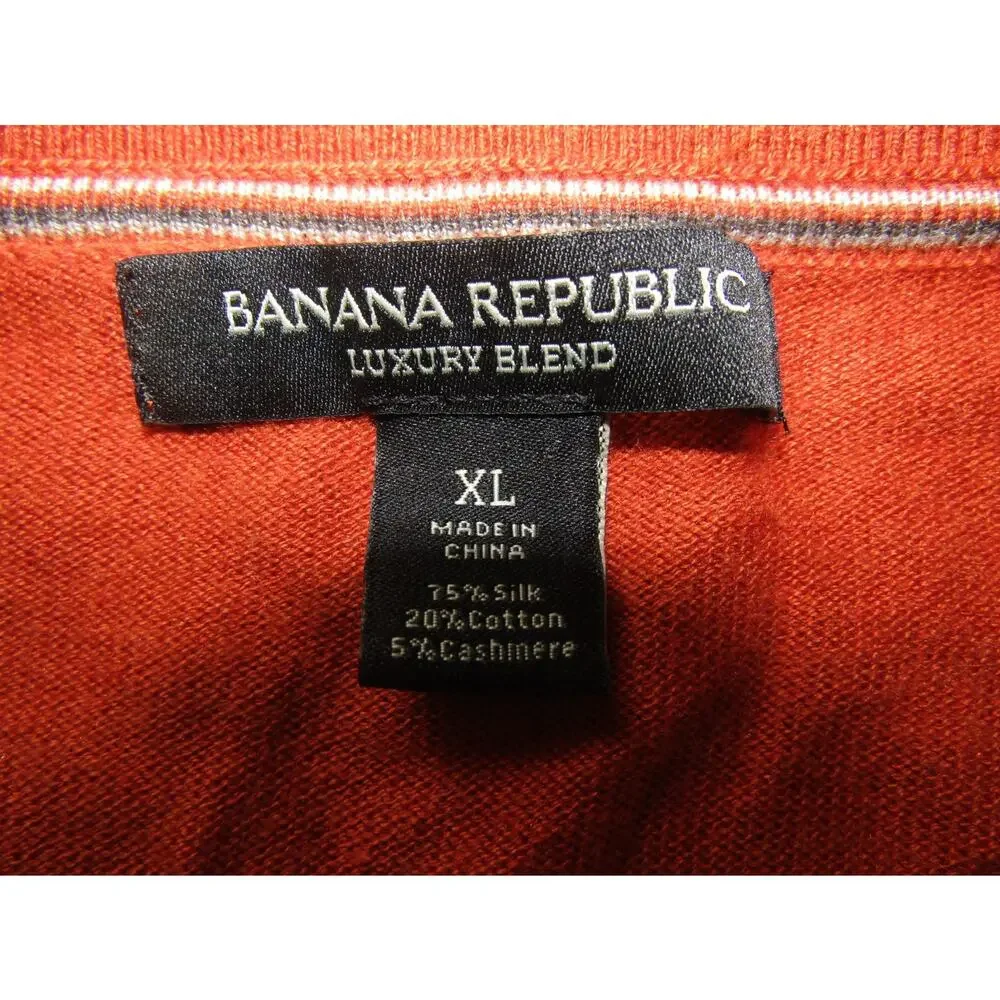 Banana Republic Men's XL Luxury Blend V-Neck Sweater‎ Cayenne Orange Silk Cotton